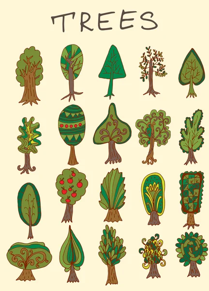 Árboles forestales de dibujos animados — Vector de stock