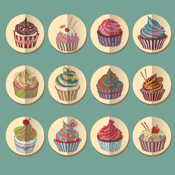 Cupcake ícones coloridos — Vetor de Stock