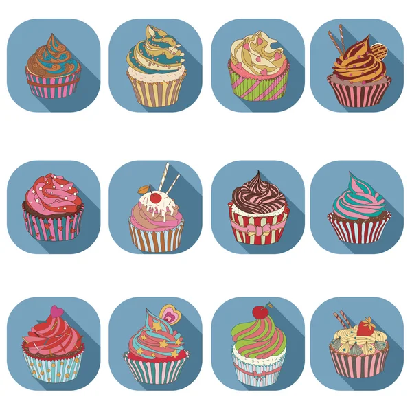 Cupcake ícones coloridos — Vetor de Stock
