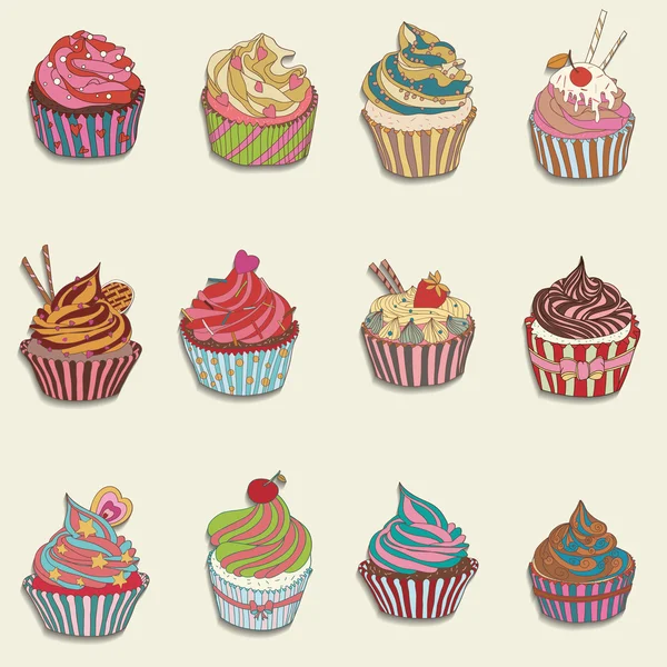 Cupcake bunte Symbole — Stockvektor