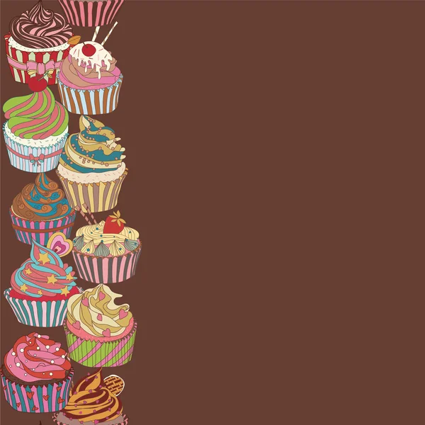 Cupcakes Muster Grenze — Stockvektor