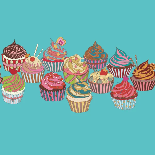 Cupcakes Muster Grenze — Stockvektor