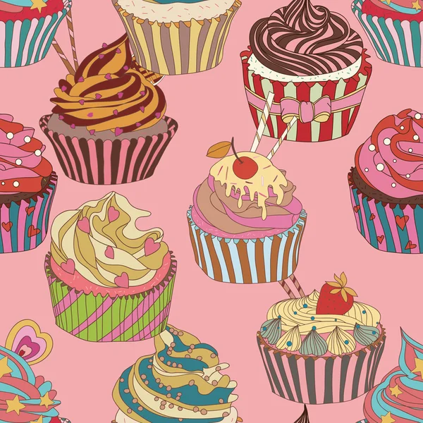 Süße Cupcake Muster Hintergrund — Stockvektor