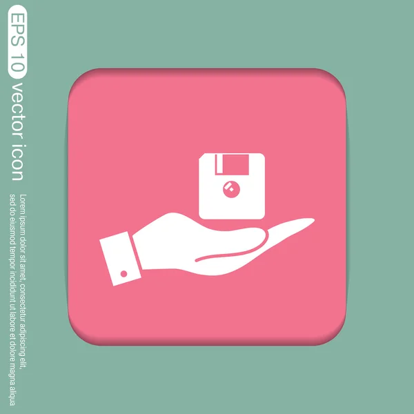 Hand holding  floppy, diskette. — Stock Vector