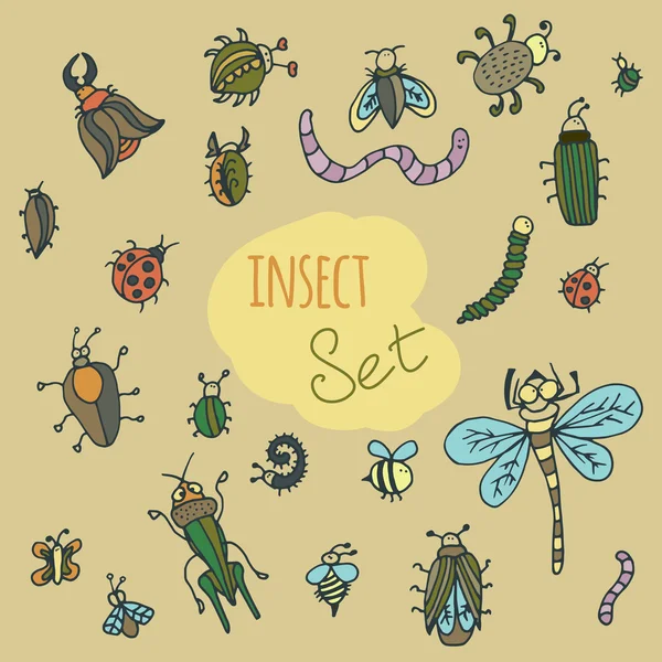 Set of cute cartoon insects — Stock Vector