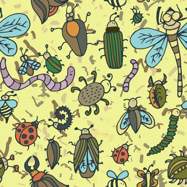 Lindo patrón de insectos de dibujos animados . — Vector de stock