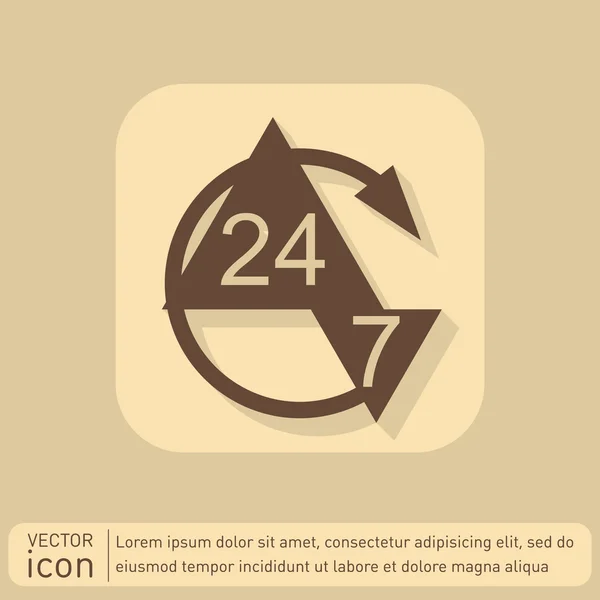 24 horas, 7 días icono . — Vector de stock