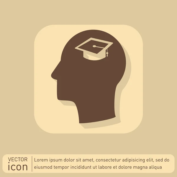 Tête avec icône chapeau diplômé — Image vectorielle