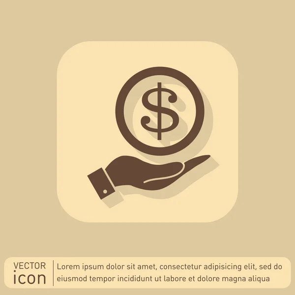 Main tenant icône billet dollar — Image vectorielle