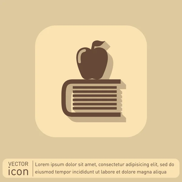 Libro con icono de manzana. Señal de educación — Vector de stock