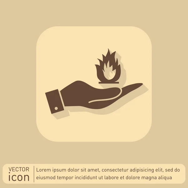 Señal de mano sosteniendo fuego . — Vector de stock