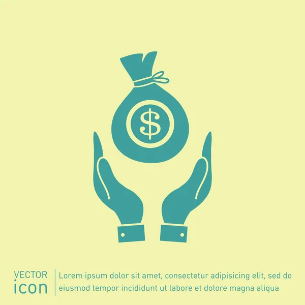Ruce drží pytel peněz ikony — Stockový vektor