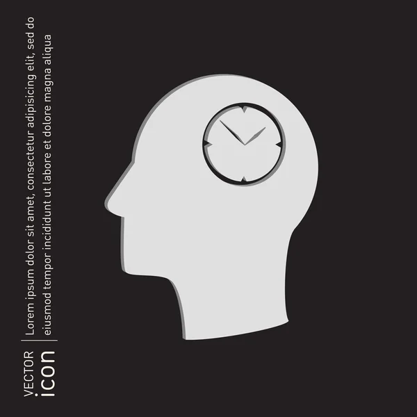 Icono de cabeza con reloj, hora — Archivo Imágenes Vectoriales