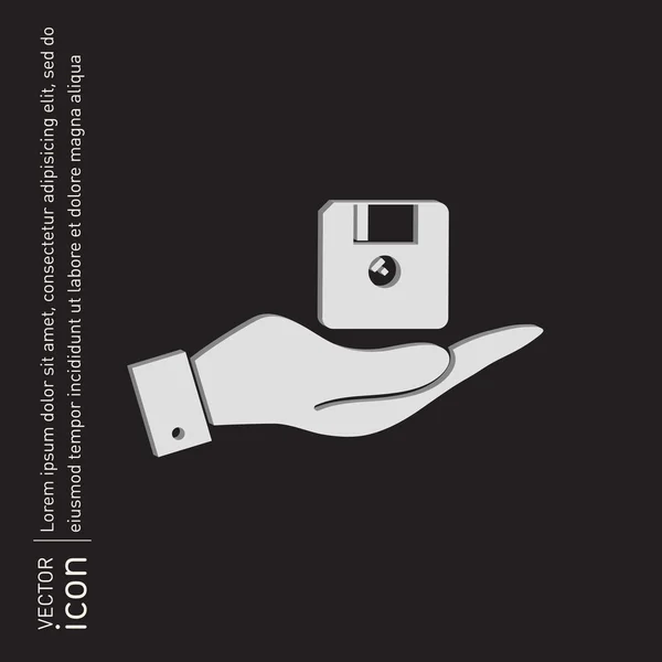 Hand holding   floppy, diskette. icon — Stock Vector