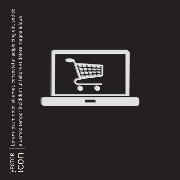 Laptop com ícone de carrinho de compras — Vetor de Stock