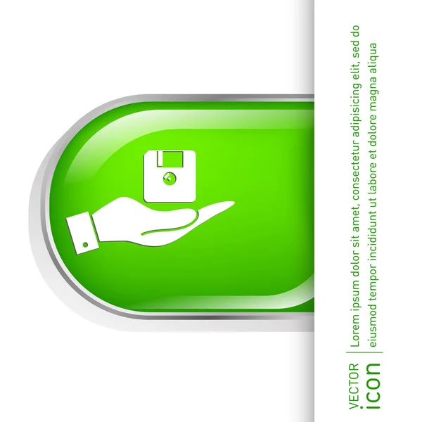 Hand holding floppy, diskette icon — Stock Vector
