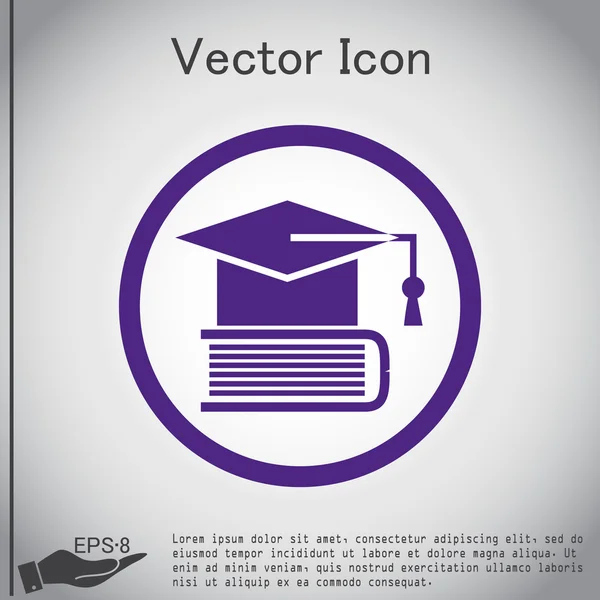 Chapeau de diplômé sur le livre. enseignement de l'icône . — Image vectorielle