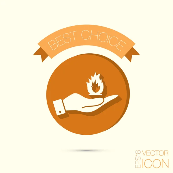 Hand holding   fire sign. — Stock Vector