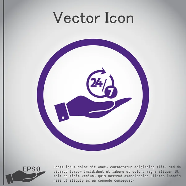 Mano sosteniendo 24 7 icono — Vector de stock