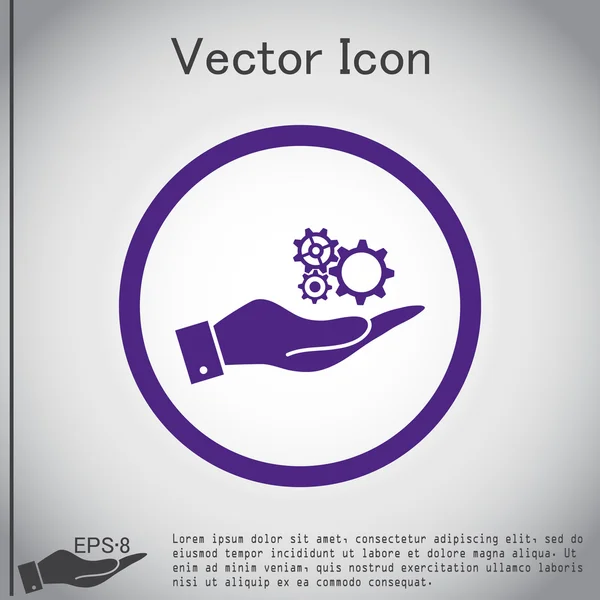 Mão segurando ícone rodas dentadas — Vetor de Stock