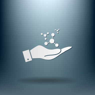 Atom, molekül simgesi tutan el