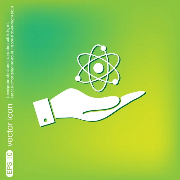 Hand holding atom, molecule icon — Stock Vector