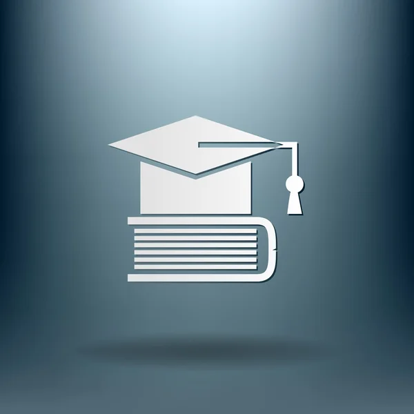 Sombrero de graduado en el icono del libro — Vector de stock