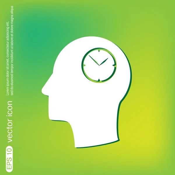 Cabeza con reloj, icono de la hora — Vector de stock