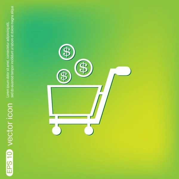 Shopping cart with money icon — Stock Vector