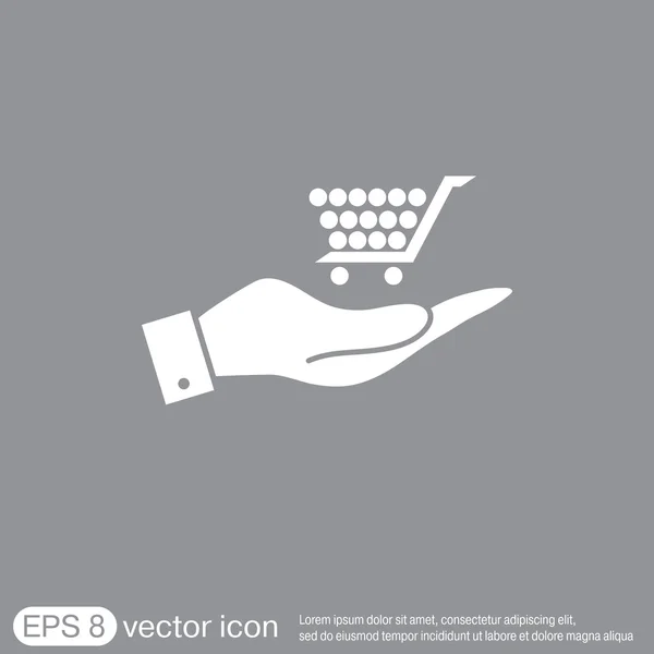 Hand holding a shopping cart online store — Stock Vector