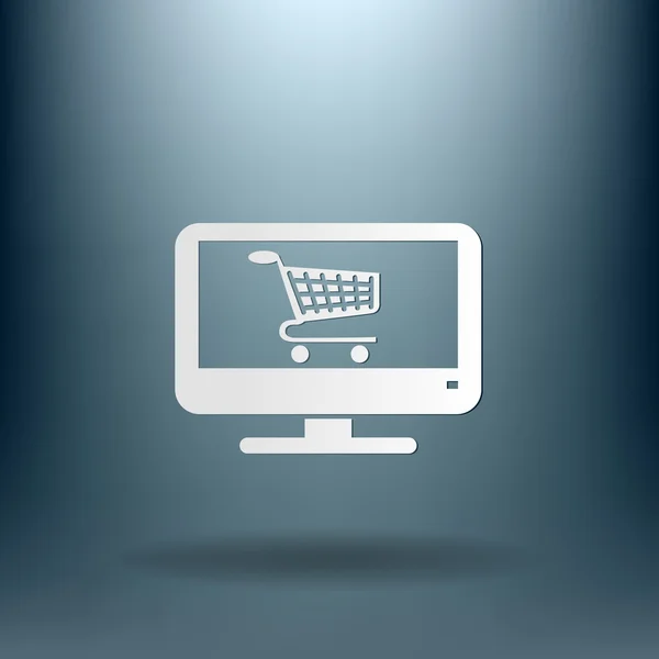 Monitor met symbool winkelwagen, — Stockvector
