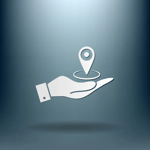 Hand handing a pin location on the map — стоковый вектор