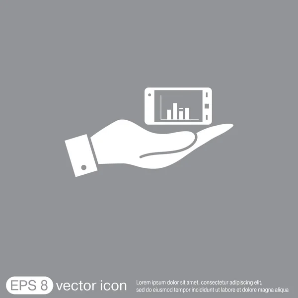 Mão segurando um smartphone com diagrama. — Vetor de Stock