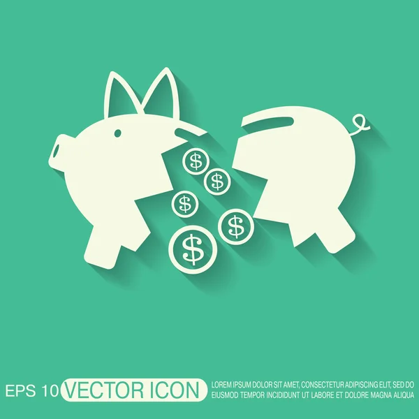 Gebroken piggy bank pictogram — Stockvector