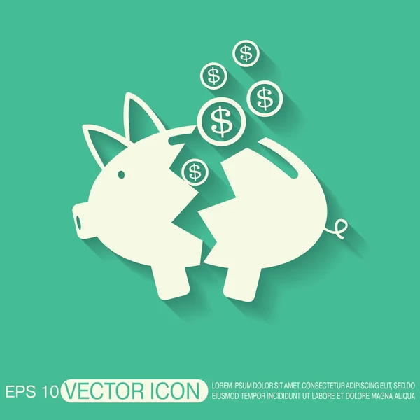 Gebroken piggy bank pictogram — Stockvector