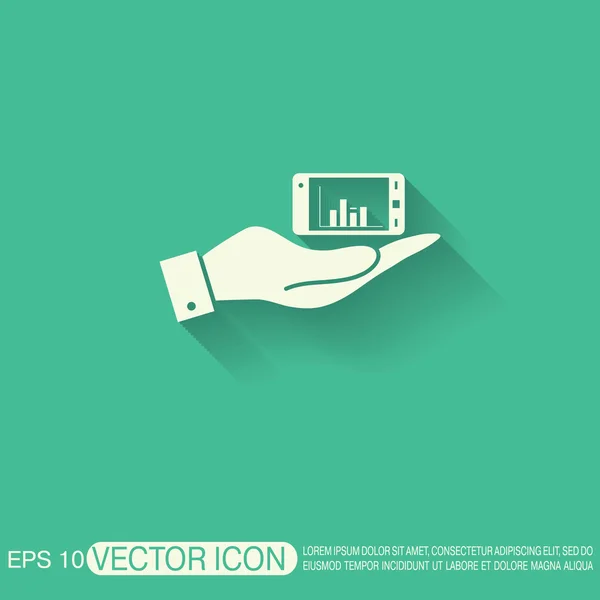 Hand holding a smartphone with diagram. — Stock Vector