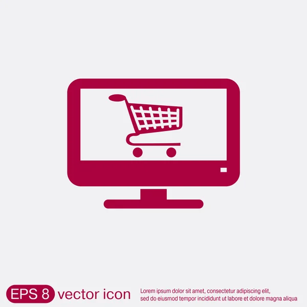 Monitor con icono de carrito de compras — Vector de stock