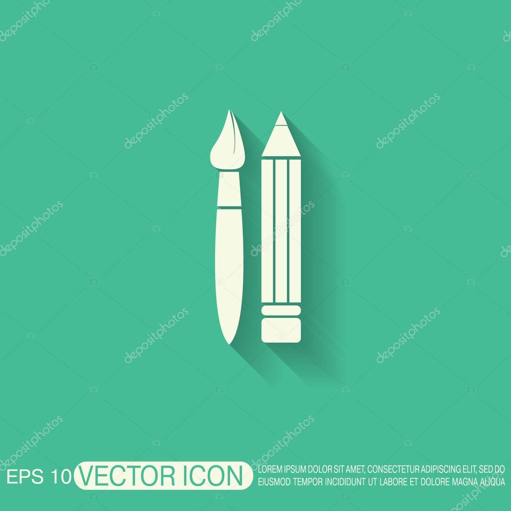 Pennello e matita caratteri di disegno segno di educazione icona di simbolo di disegno e arte — Vettoriali di Little cuckoo