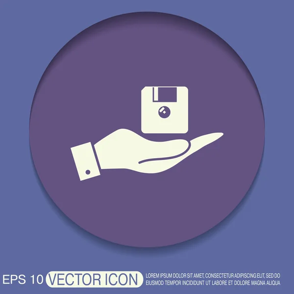 Hand met een diskette, diskette — Stockvector