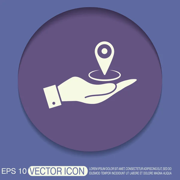 Hand met pin locatie — Stockvector