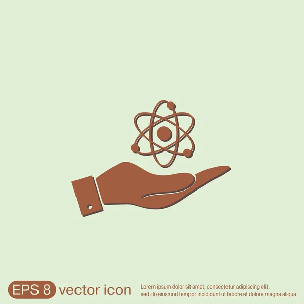 Mano sosteniendo el átomo — Vector de stock