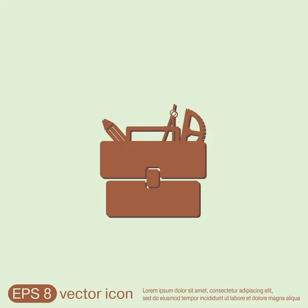 Bolso maletín escolar con papelería . — Vector de stock