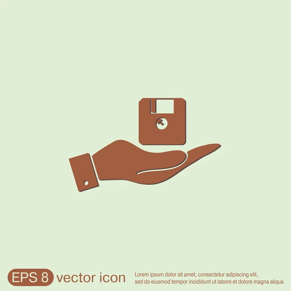Hand holding, diskettestation. — Stockvector