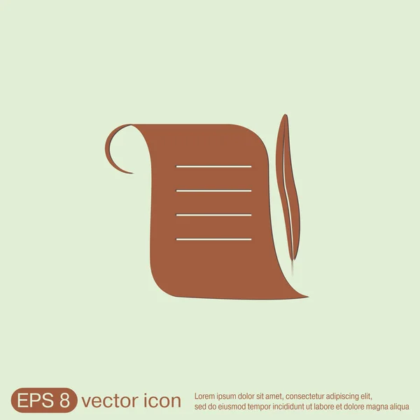 Sheet of paper and a quill to write icon — Stock Vector
