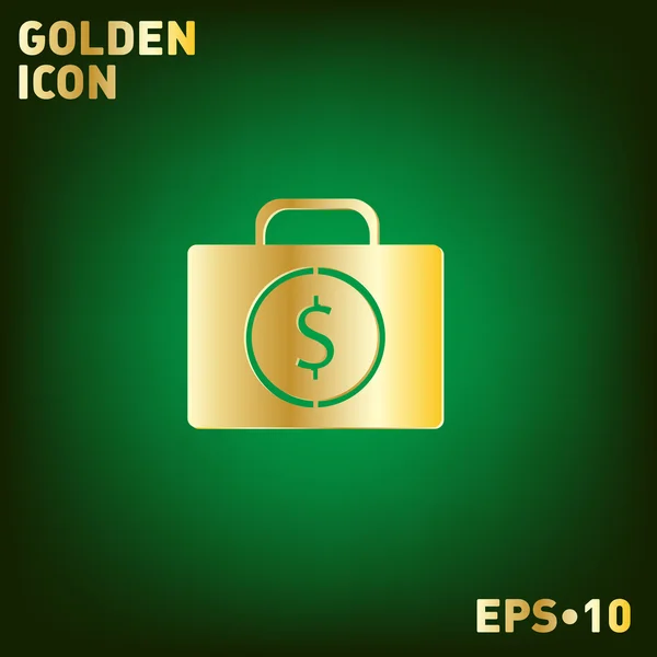 Maleta con el dinero icono de oro — Vector de stock