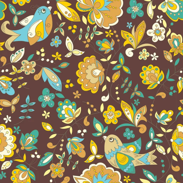 鳥と花の装飾パターン — ストックベクタ