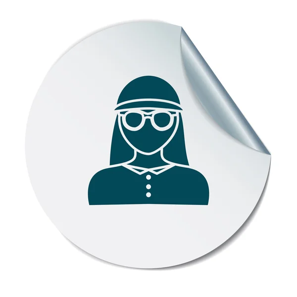 Icono redondo de chica en gafas y un sombrero — Vector de stock