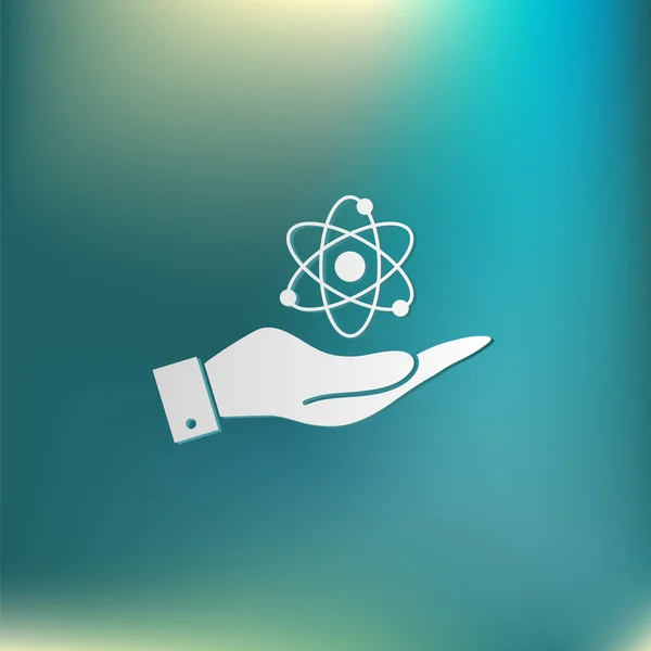Рука держит атом — стоковый вектор
