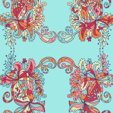 Soyut çizilmiş dalga çiçek desenli