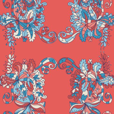 Soyut çizilmiş dalga çiçek desenli